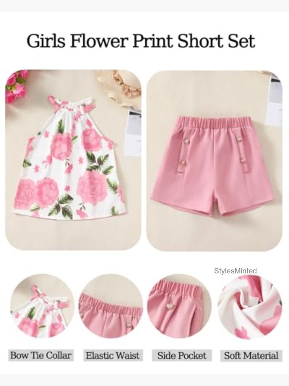 Kids Floral Crop Top & Shorts Set 2 Piece Summer Outfit Size 8-12 - Picture 5 of 7